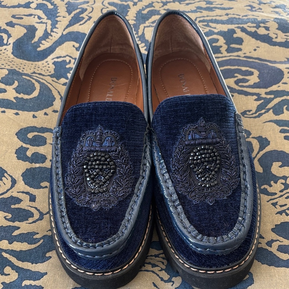 Donald J. Pliner Dark Blue Embroidered Loafers